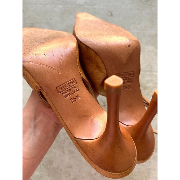 Giuseppe Zanotti Vicini Women's Sz 36.5 Heels Ostrich Leather Slingback Stiletto - Picture 4 of 12